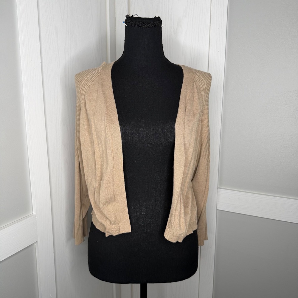 Apt 9 Cardigan Sweater Womens XL Tan Open Front Ribbed Knit Cropped Stretch